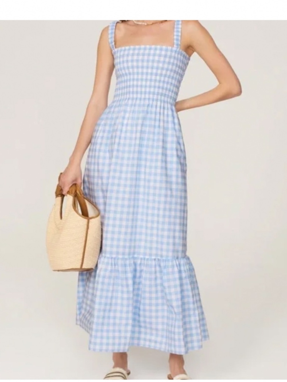 Hill House Light Blue Gingham Anjuli Midi Dress
